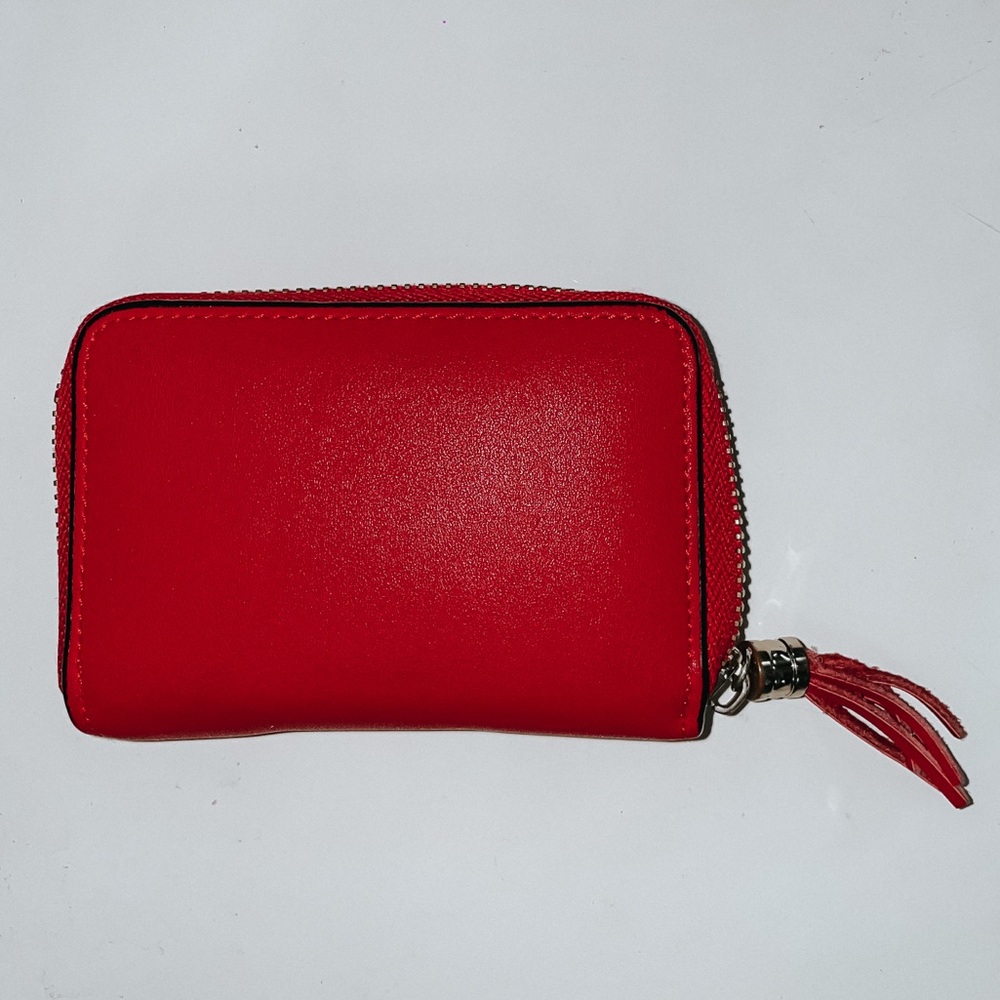 Red Leather Zip Around Wallet